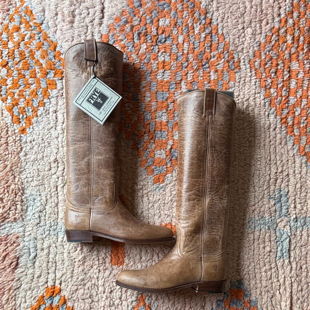 Frye Tan Leather Dorado Tall Boots, Size 8